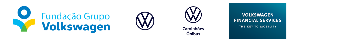 Régua com logos de: Fundação Volkswagen, Site Volkswagem, Ste Volkswagen Caminções e ônibus e Volkswagen Financial services